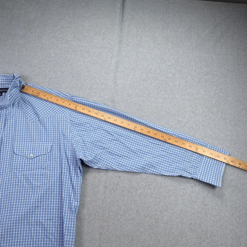 Panhandle Slim‎ Shirt Mens XL Blue Gingham Plaid Western Pearl Snap